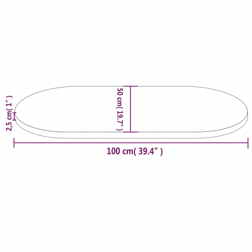 Bordsskiva vit 100x50x2,5 cm oval massiv furu