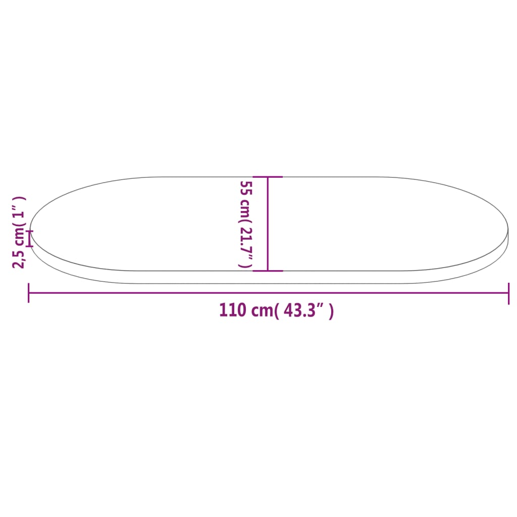 Bordsskiva vit 110x55x2,5 cm oval massiv furu