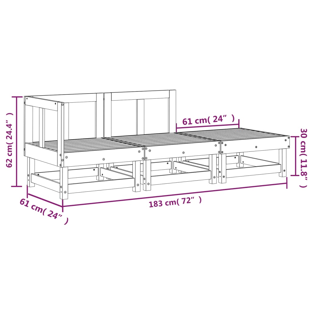 Loungegrupp 3 delar massiv furu