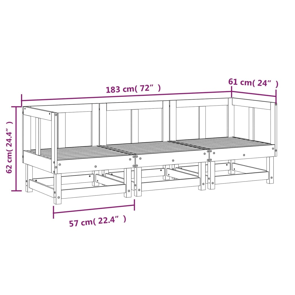 Loungegrupp 3 delar massiv furu