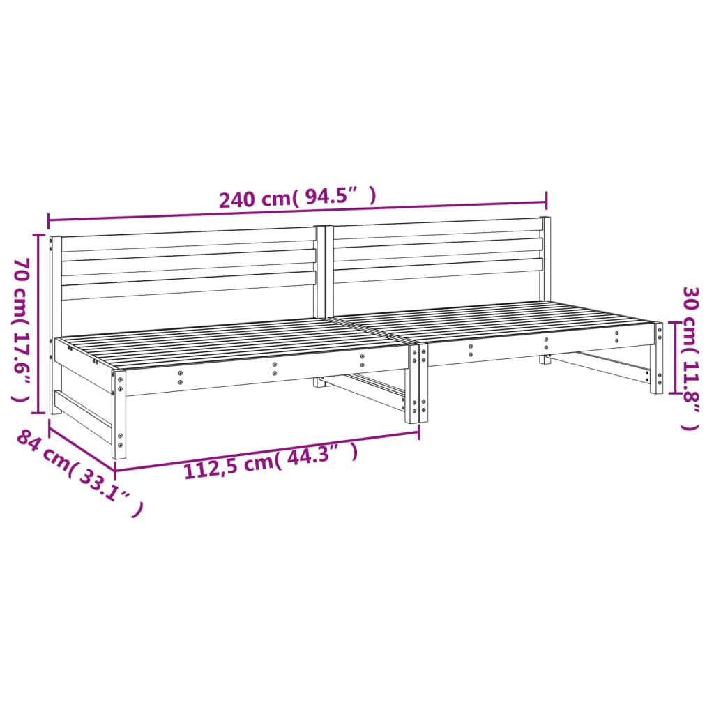 Mittensoffor 2 st 120x80 cm massiv furu