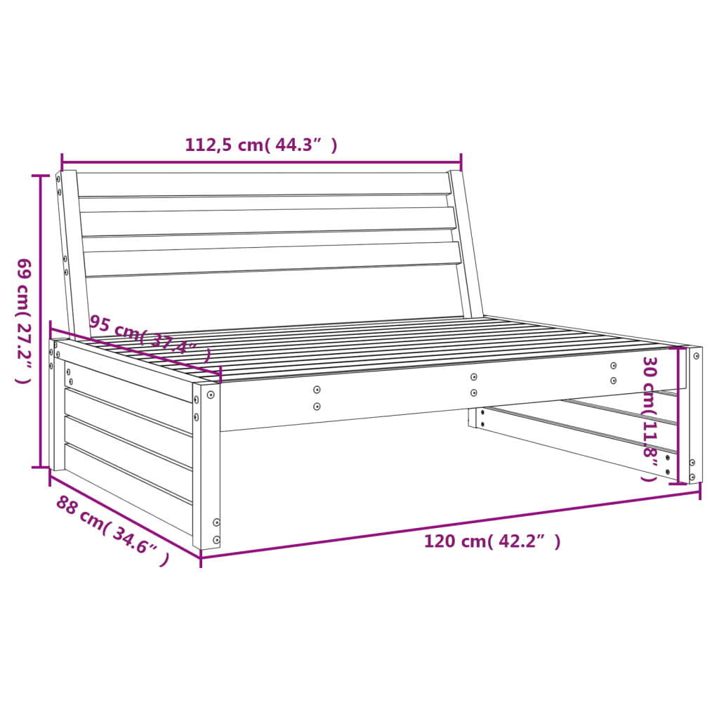 Mittensoffa 120x80 cm massiv furu