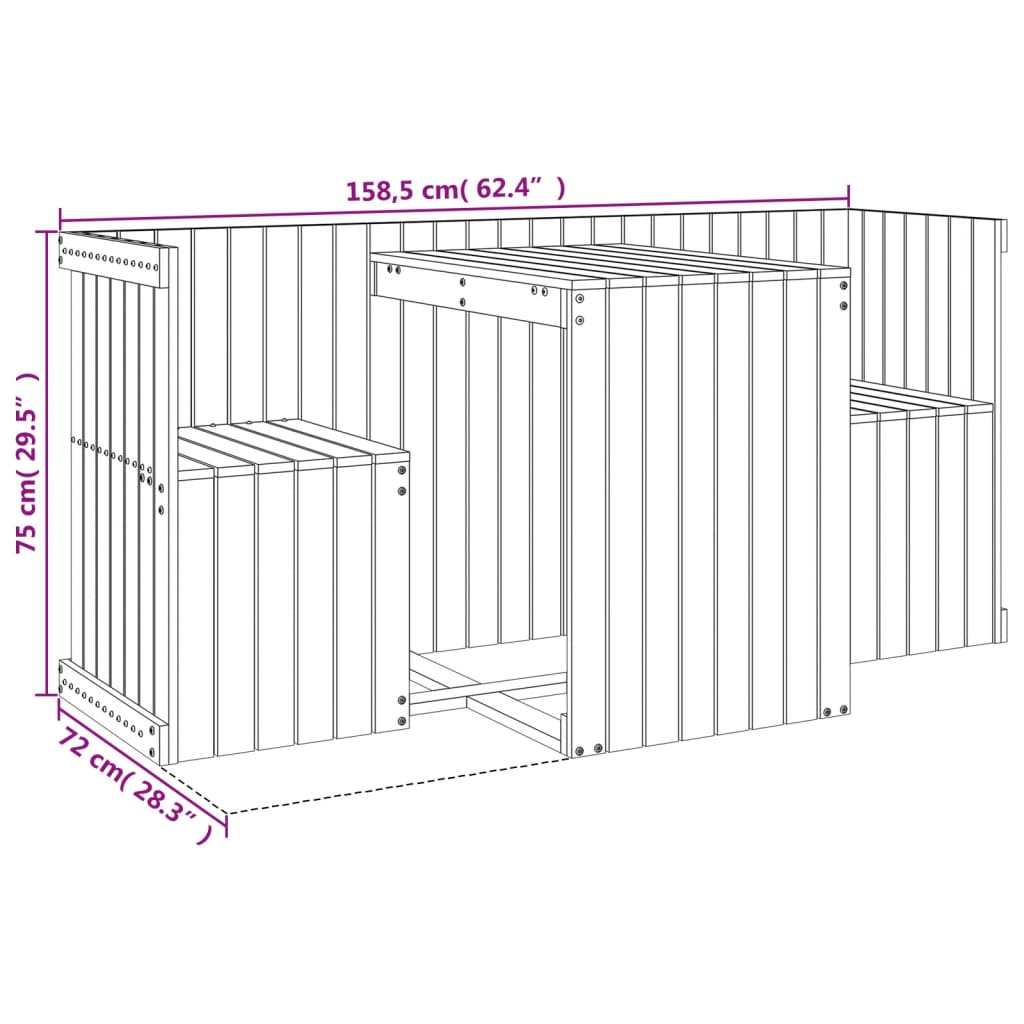 Balkonggrupp 2-sits massiv furu