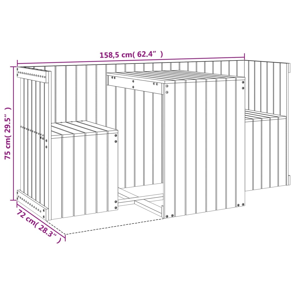 Balkonggrupp 2-sits vit massiv furu