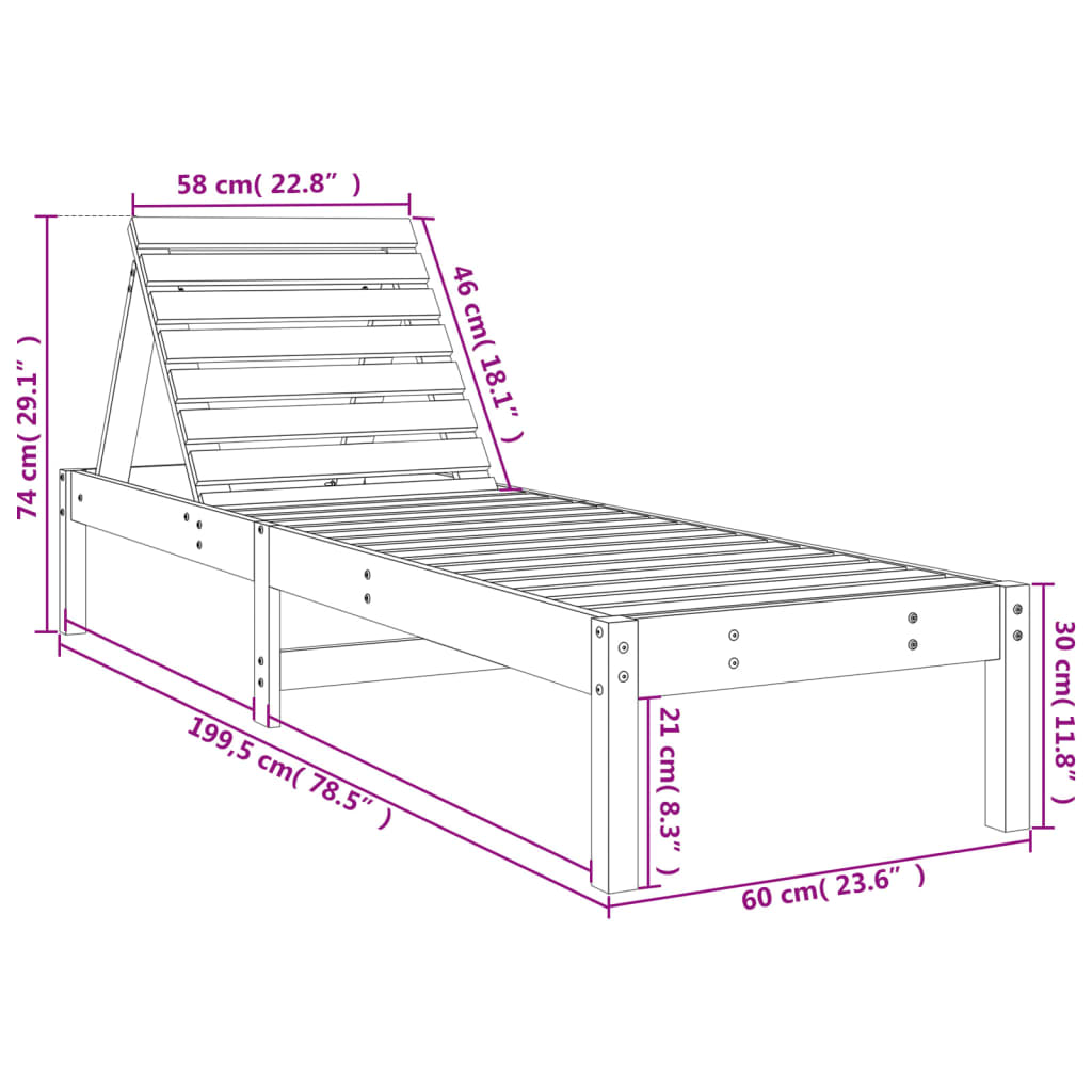 Solsängar 2 st 199,5x60x74 cm massiv furu