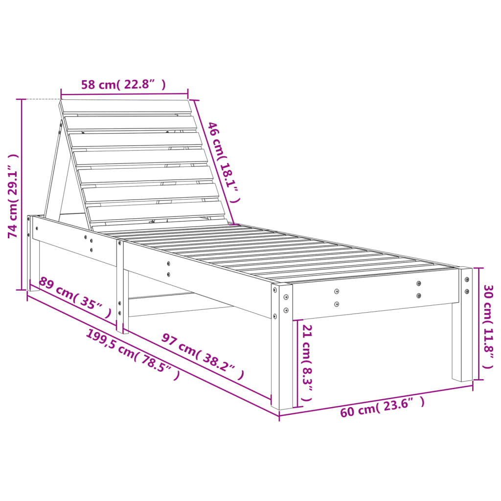 Solsängar 2 st vit 199,5x60x74 cm massiv furu