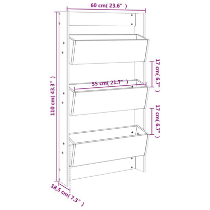 Odlingslåda för vägg 3 nivåer 60x18,5x110 cm vit massiv furu