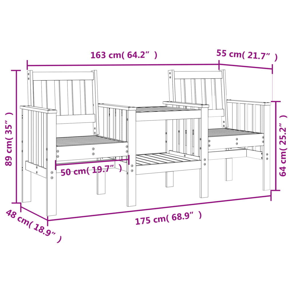 Trädgårdsbänk med bord 2-sits massiv furu