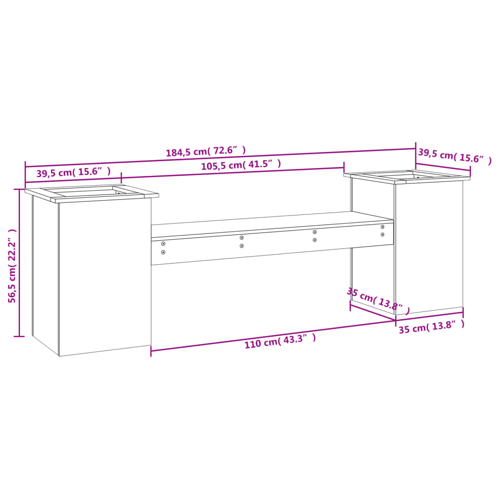 Odlingslåda vit 184,5x39,5x56,5 cm massiv furu