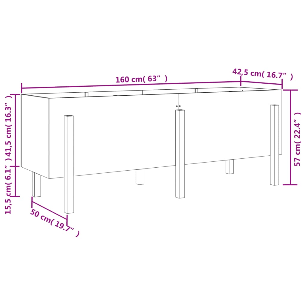 Odlingslåda på ben 160x50x57 cm vit massiv furu