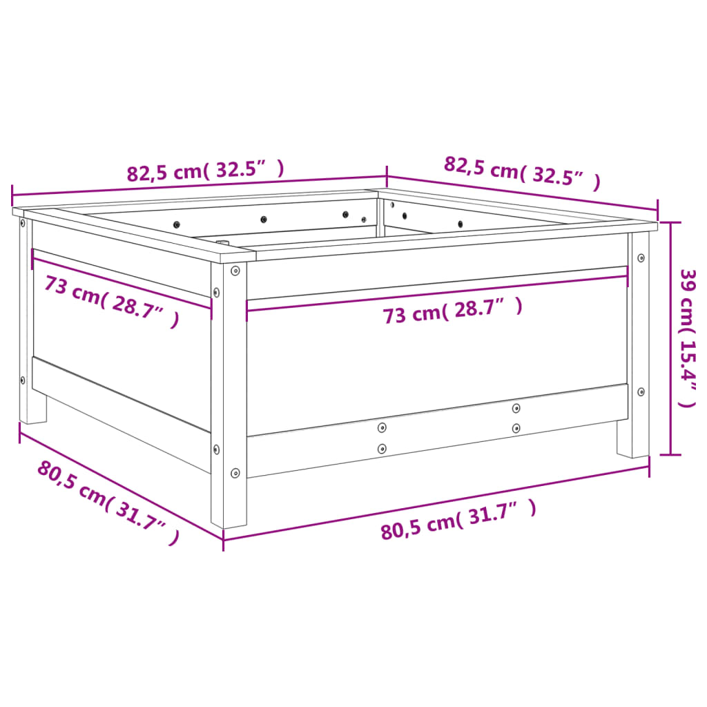 Odlingslåda 82,5x82,5x39 cm massiv furu