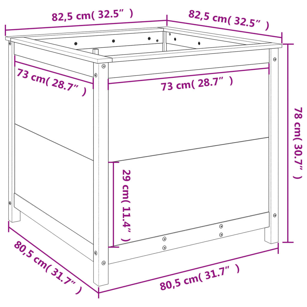 Odlingslåda 82,5x82,5x78 cm grå massiv furu