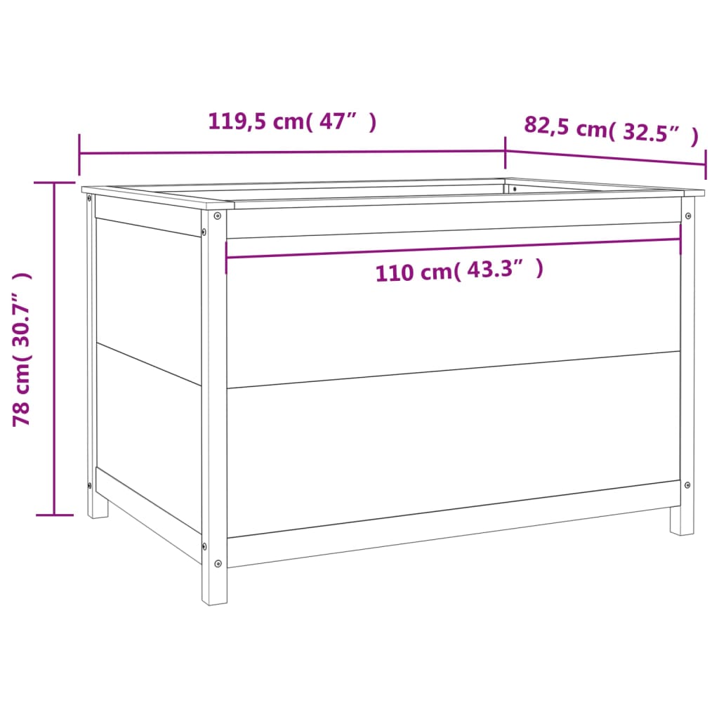 Odlingslåda på ben 119,5x82,5x78 cm svart massiv furu