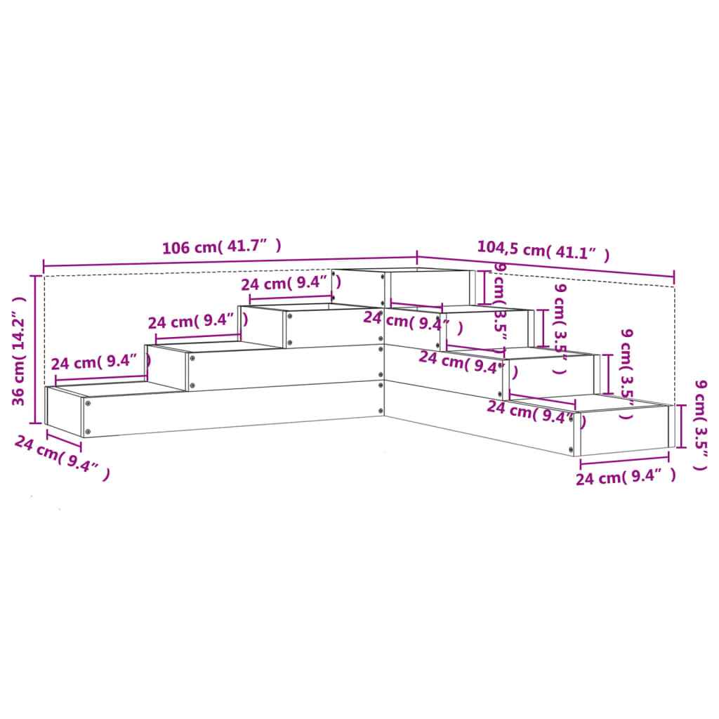 Odlingslåda 4 nivåer 106x104,5x36 cm vit massiv furu