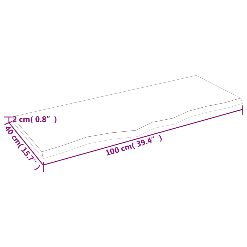 Hyllplan 100x40x2 cm obehandlad massiv ek