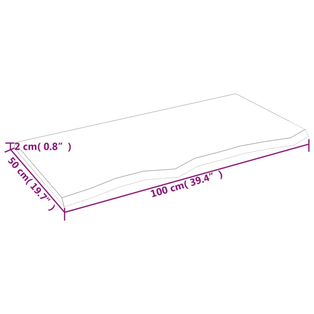 Hyllplan 100x50x2 cm obehandlad massiv ek