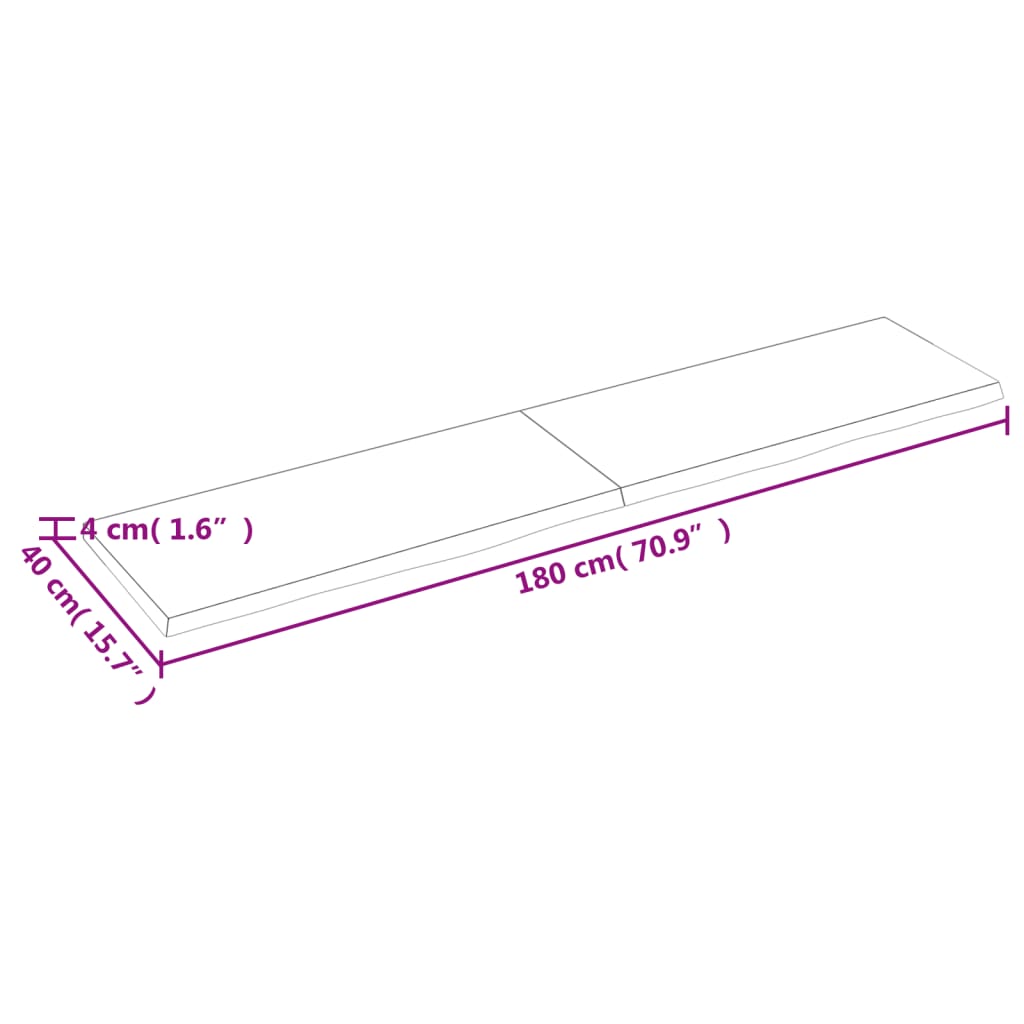 Hyllplan 180x40x(2-4) cm obehandlad massiv ek