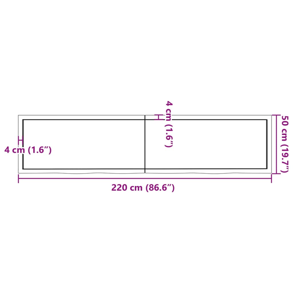 Hyllplan 220x50x(2-6) cm obehandlad massiv ek