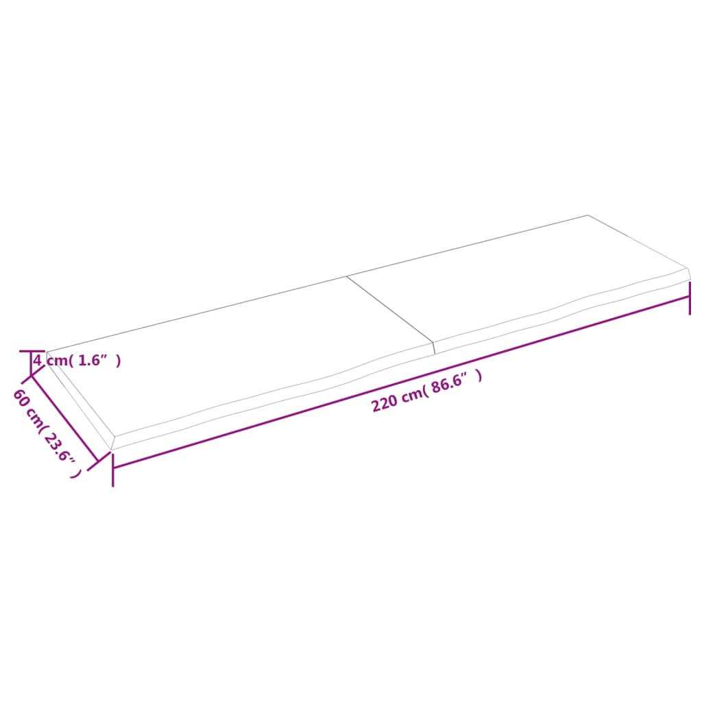 Hyllplan 220x60x(2-4) cm obehandlad massiv ek