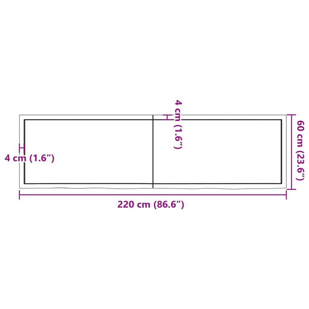 Hyllplan 220x60x(2-4) cm obehandlad massiv ek