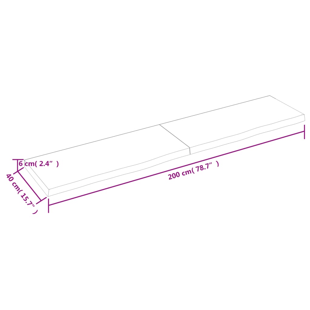 Vägghylla ljusbrun 200x40x(2-6) cm behandlad massiv ek