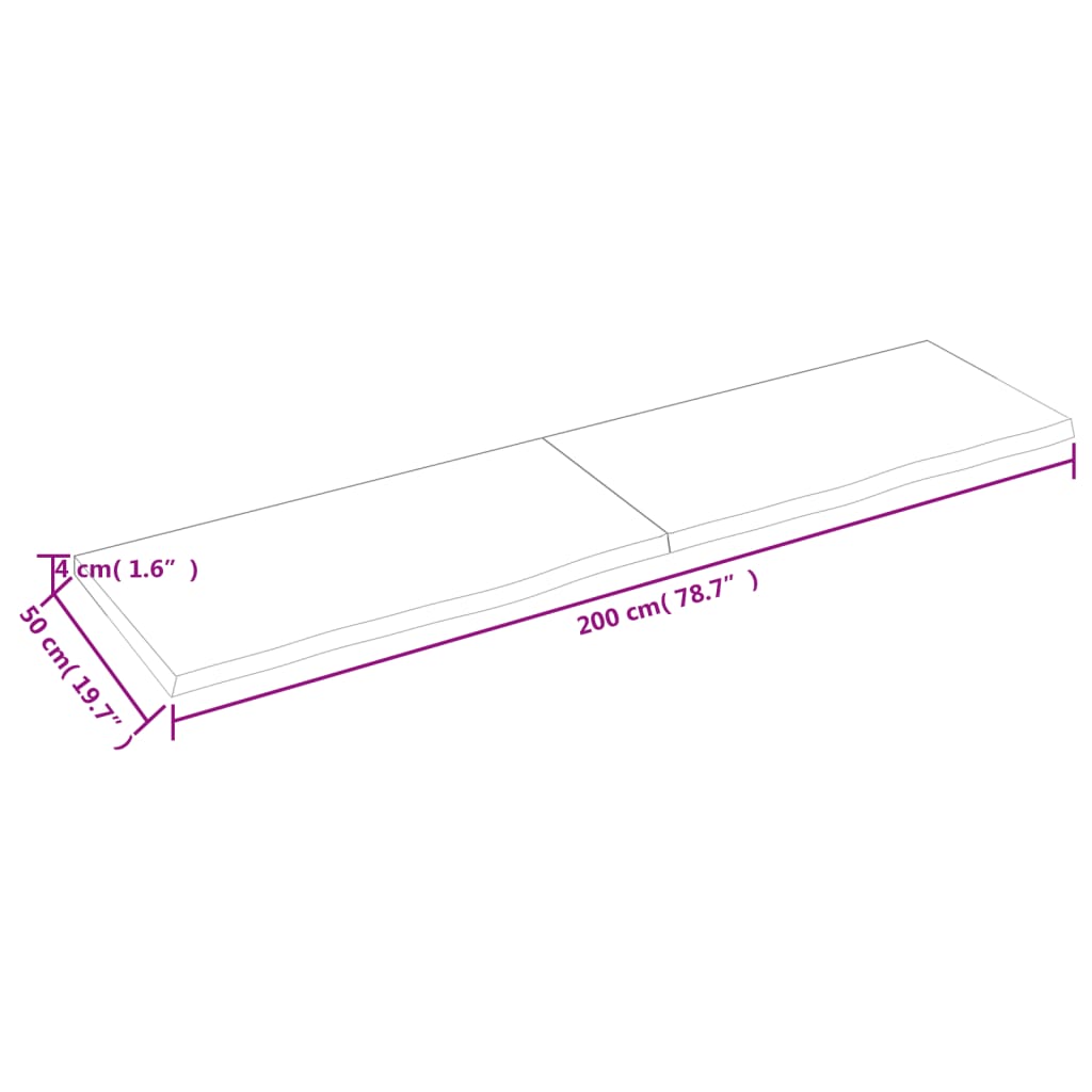 Vägghylla ljusbrun 200x50x(2-4) cm behandlad massiv ek