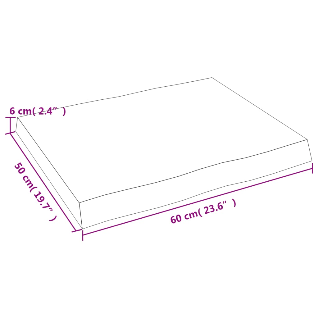 Bordsskiva 60x50x(2-6) cm obehandlad massiv ek levande kant