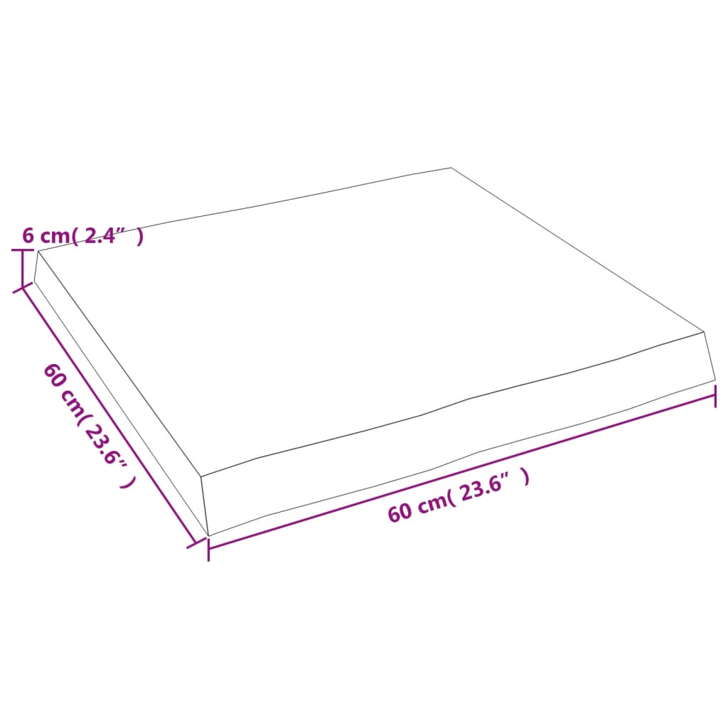 Bordsskiva 60x60x(2-6) cm obehandlad massiv ek levande kant