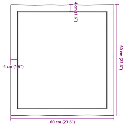 Bordsskiva 60x60x(2-6) cm obehandlad massiv ek levande kant