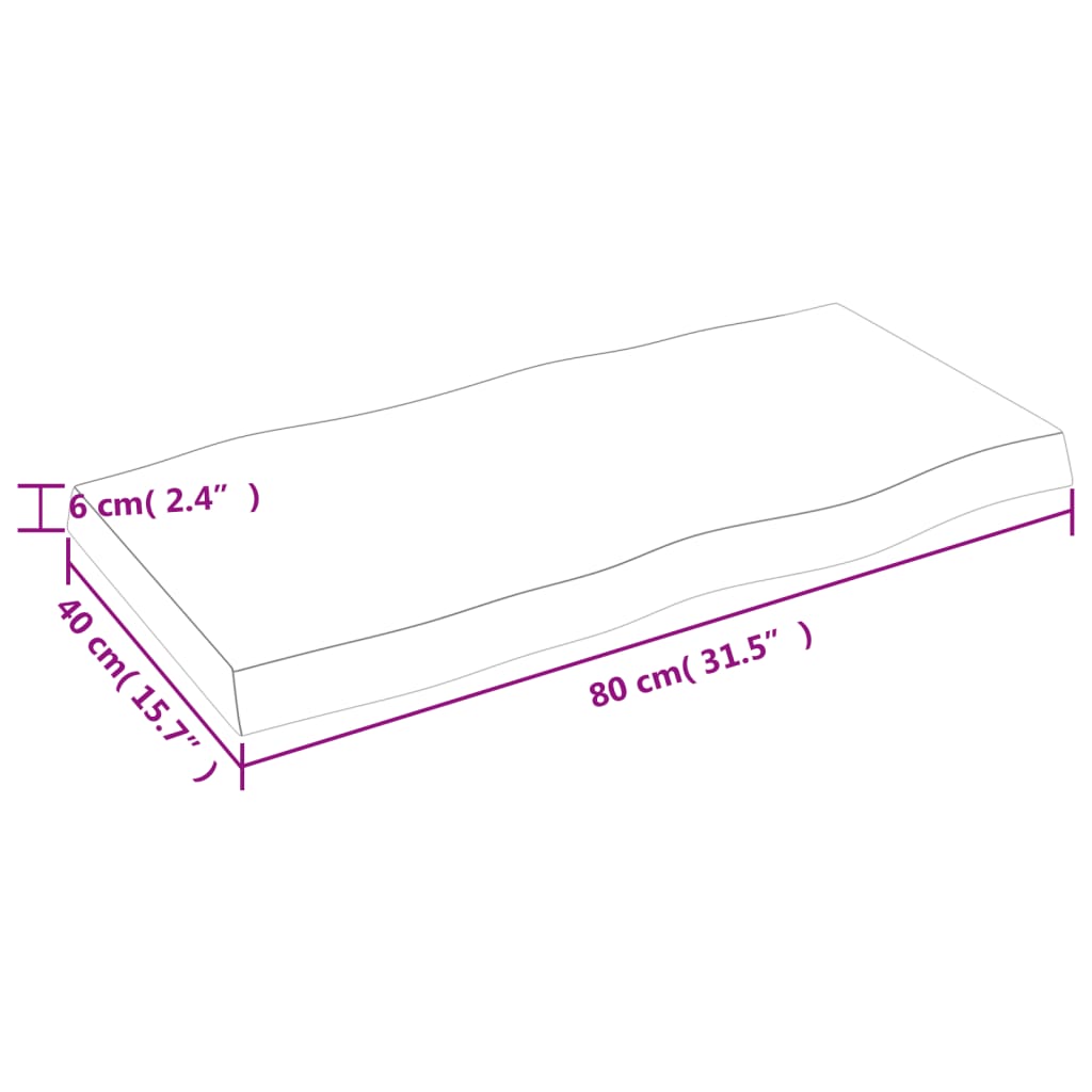 Bordsskiva 80x40x(2-6) cm obehandlad massiv ek levande kant