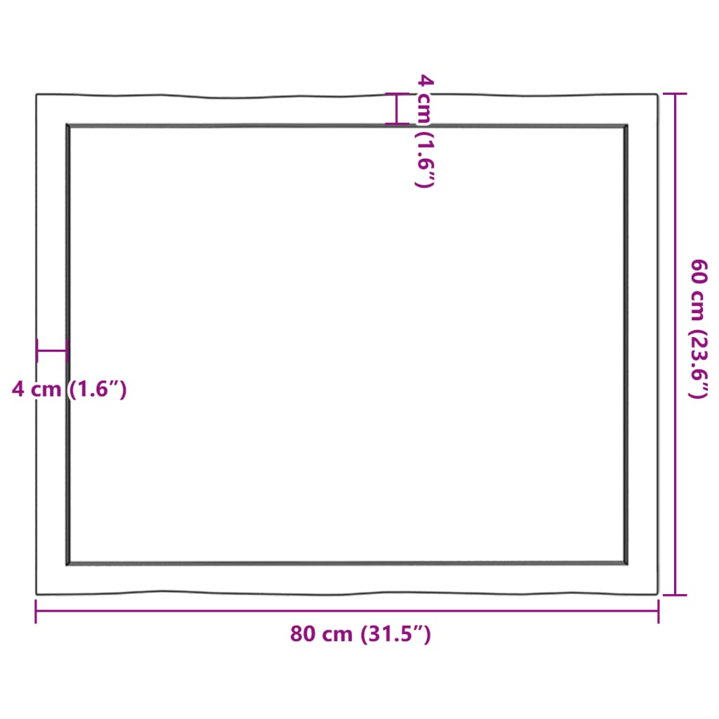 Bordsskiva 80x60x(2-4) cm obehandlad massiv ek levande kant