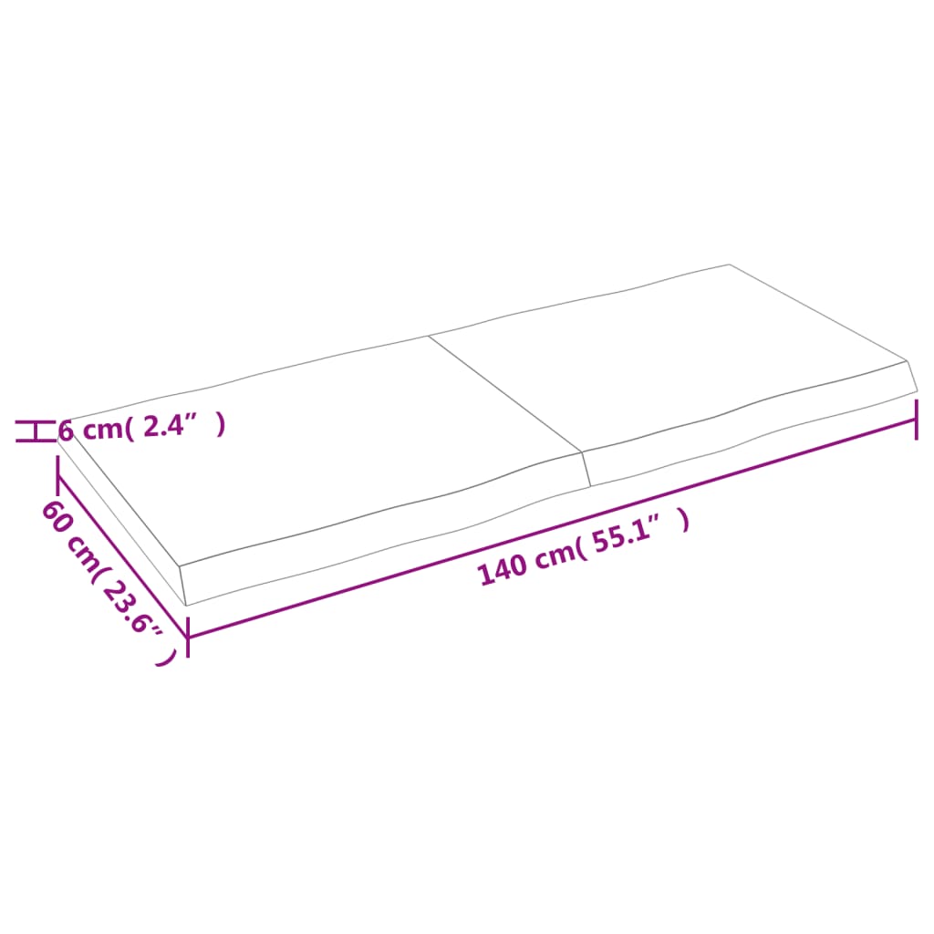 Bordsskiva 140x60x(2-6) cm obehandlad massiv ek levande kant