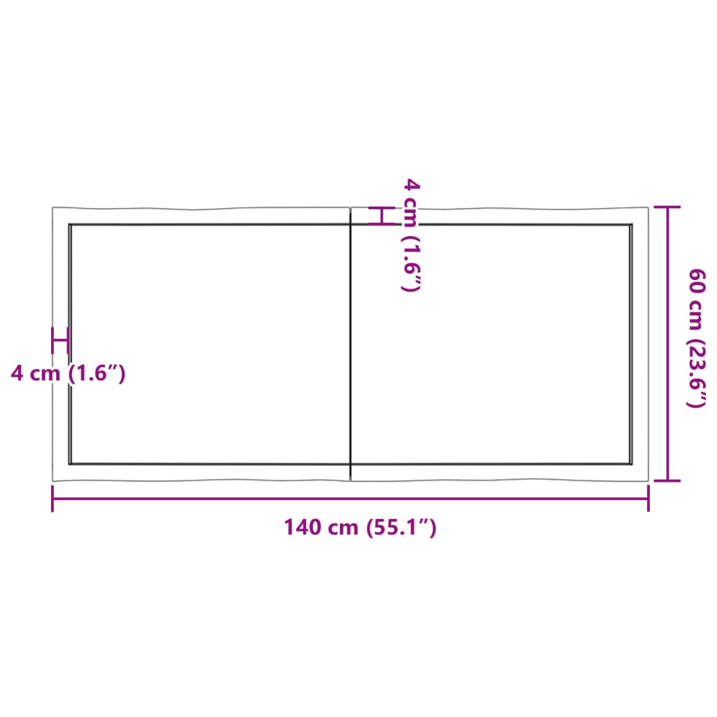 Bordsskiva 140x60x(2-6) cm obehandlad massiv ek levande kant