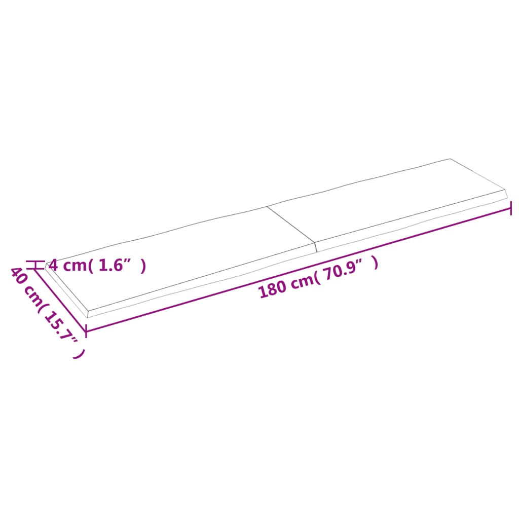 Bordsskiva 180x40x(2-4) cm obehandlad massiv ek levande kant