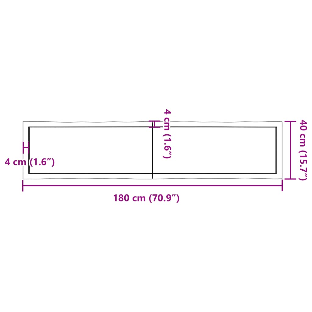 Bordsskiva 180x40x(2-4) cm obehandlad massiv ek levande kant