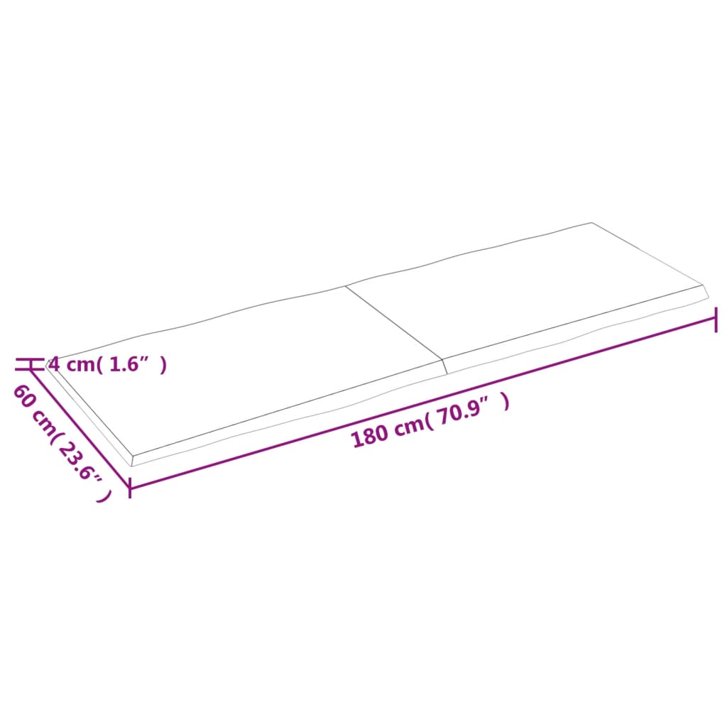 Bordsskiva 180x60x(2-4) cm obehandlad massiv ek levande kant