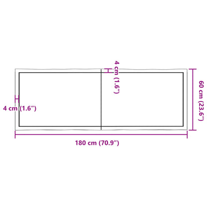 Bordsskiva 180x60x(2-4) cm obehandlad massiv ek levande kant