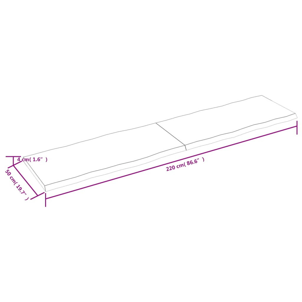 Bordsskiva 220x50x(2-4) cm obehandlad massiv ek levande kant