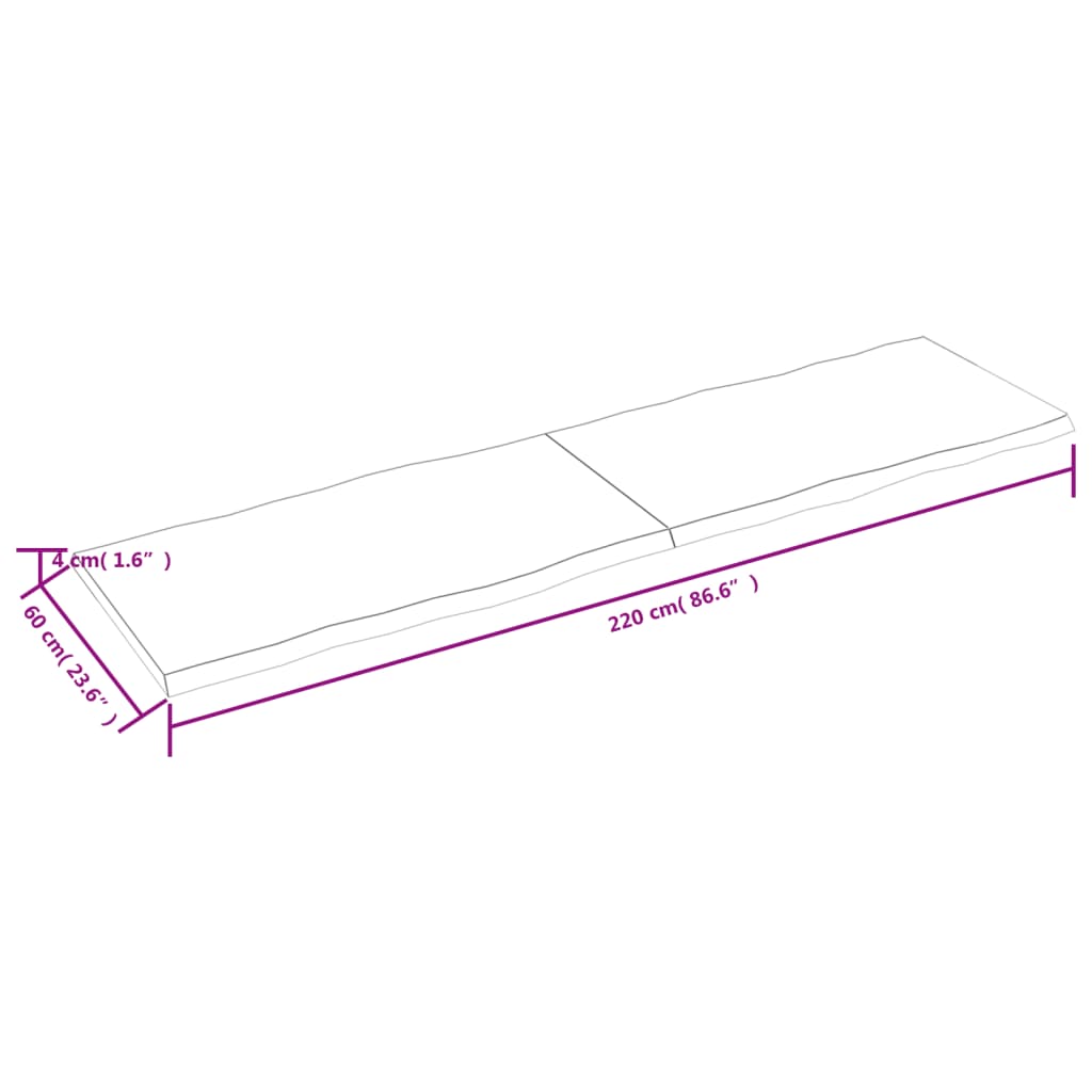 Bordsskiva 220x60x(2-4) cm obehandlad massiv ek levande kant