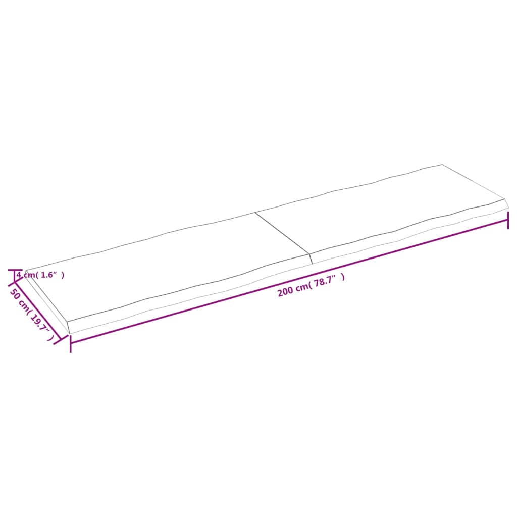 Bordsskiva ljusbrun 200x50x(2-4) cm massivt trä levande kant