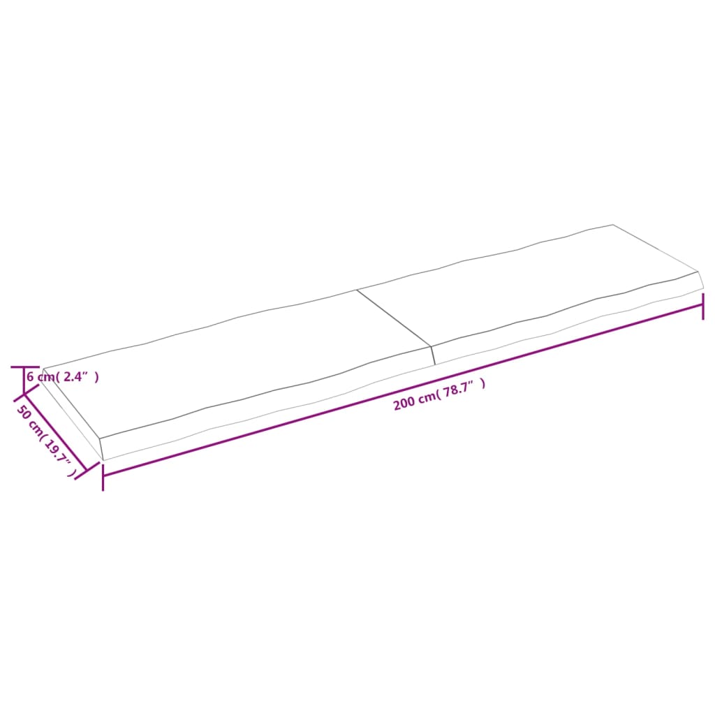 Bordsskiva ljusbrun 200x50x(2-6) cm massivt trä levande kant