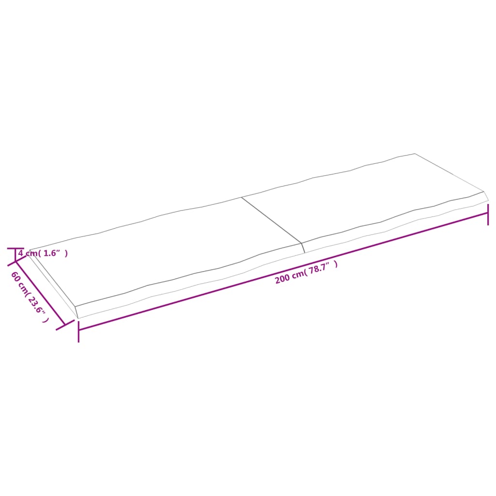 Bordsskiva ljusbrun 200x60x(2-4) cm massivt trä levande kant