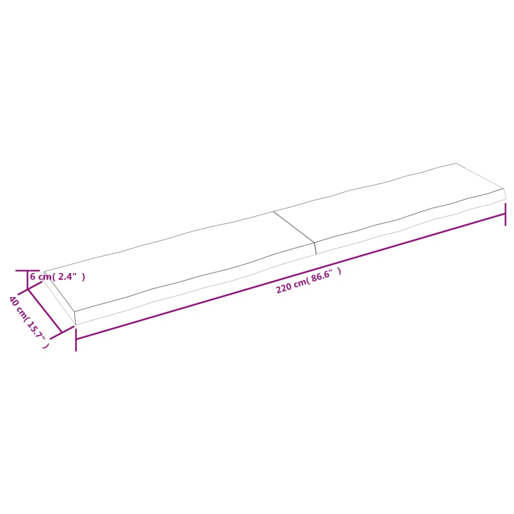 Bordsskiva ljusbrun 220x40x(2-6) cm massivt trä levande kant