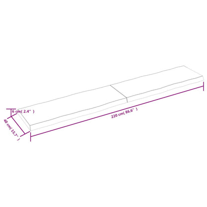 Bordsskiva ljusbrun 220x40x(2-6) cm massivt trä levande kant