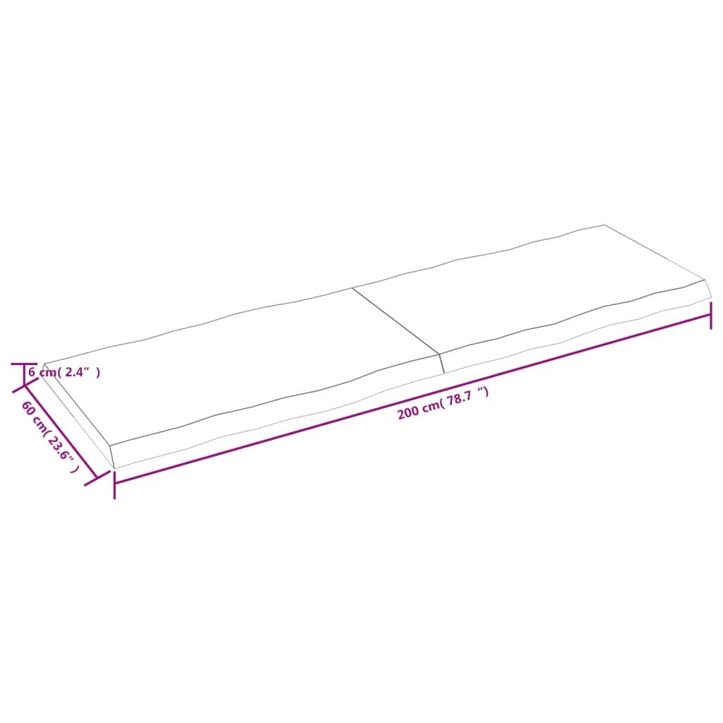 Bordsskiva mörkbrun 200x60x(2-6) cm massivt trä levande kant