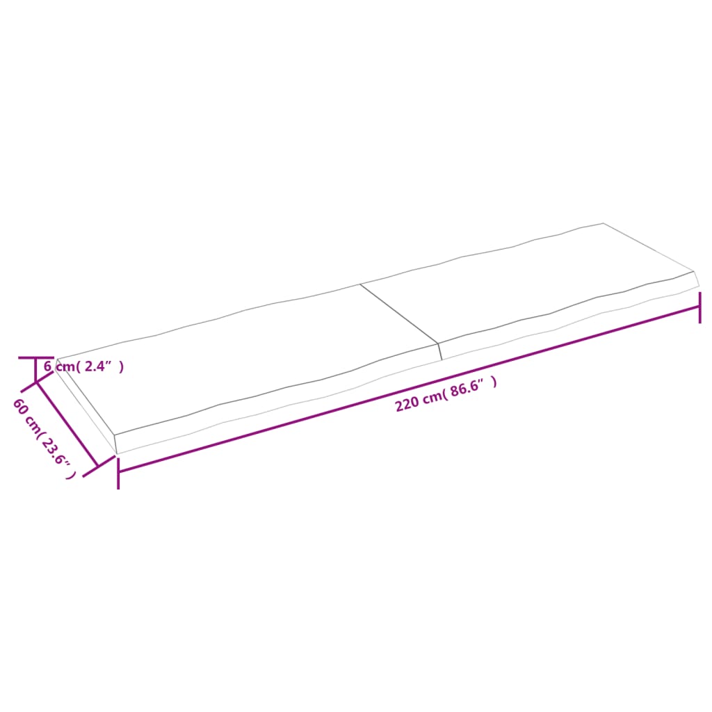 Bordsskiva mörkbrun 220x60x(2-6) cm massivt trä levande kant