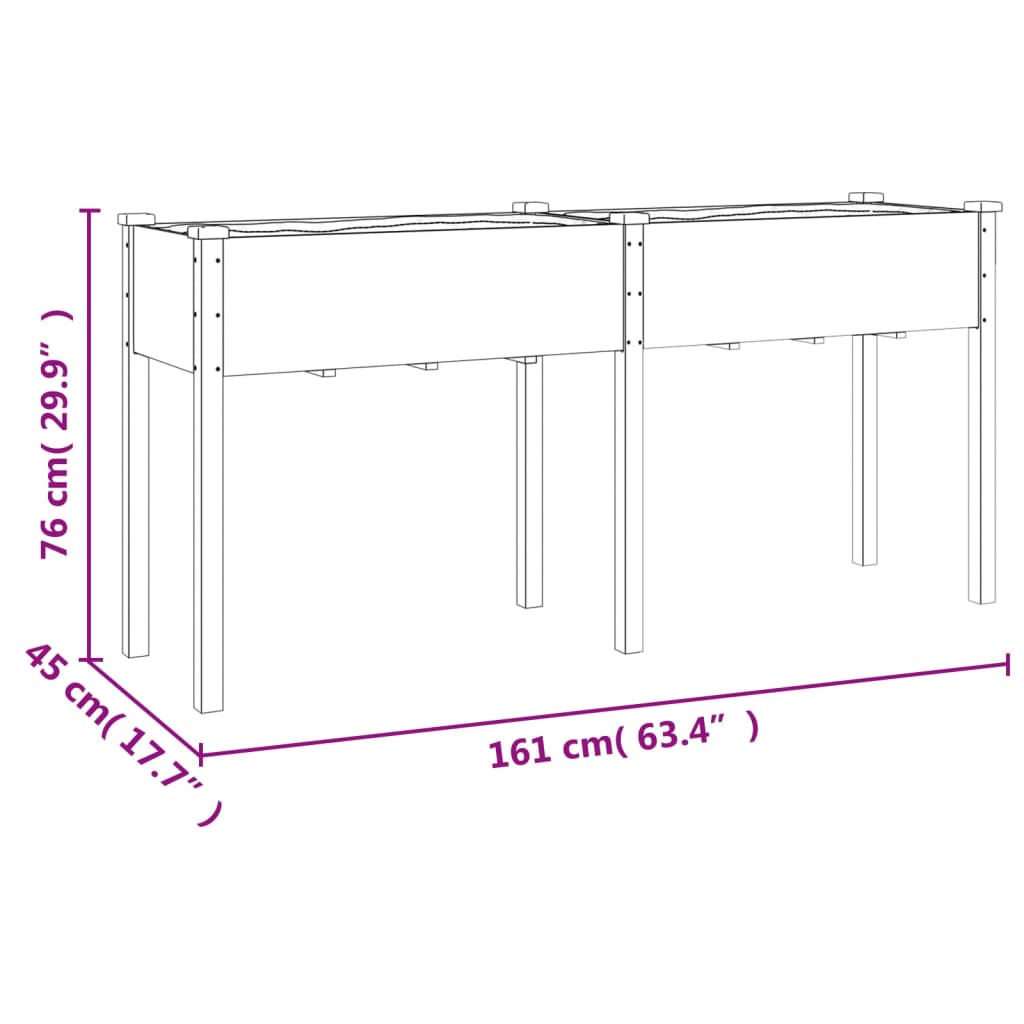 Odlingslåda med foder 161x45x76 cm massivt granträ