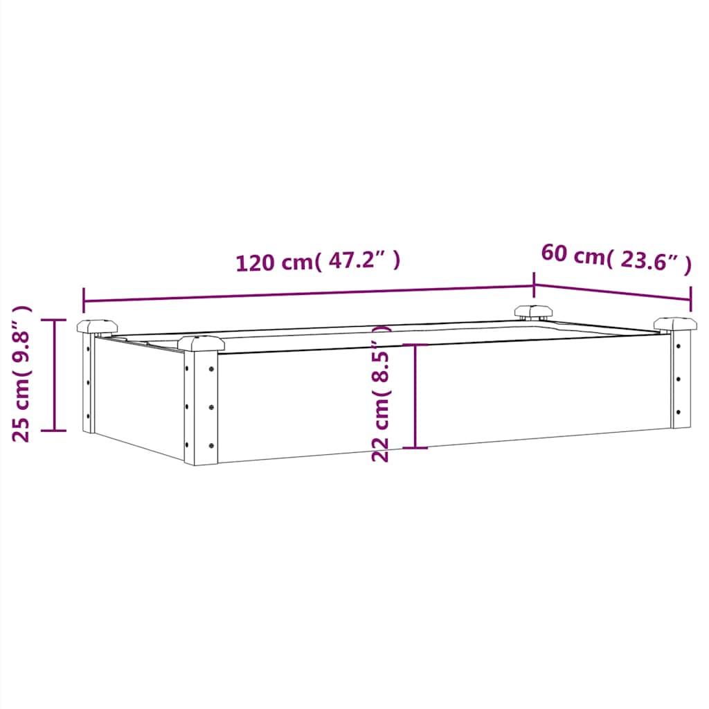 Odlingslåda med foder 120x60x25 cm massivt granträ