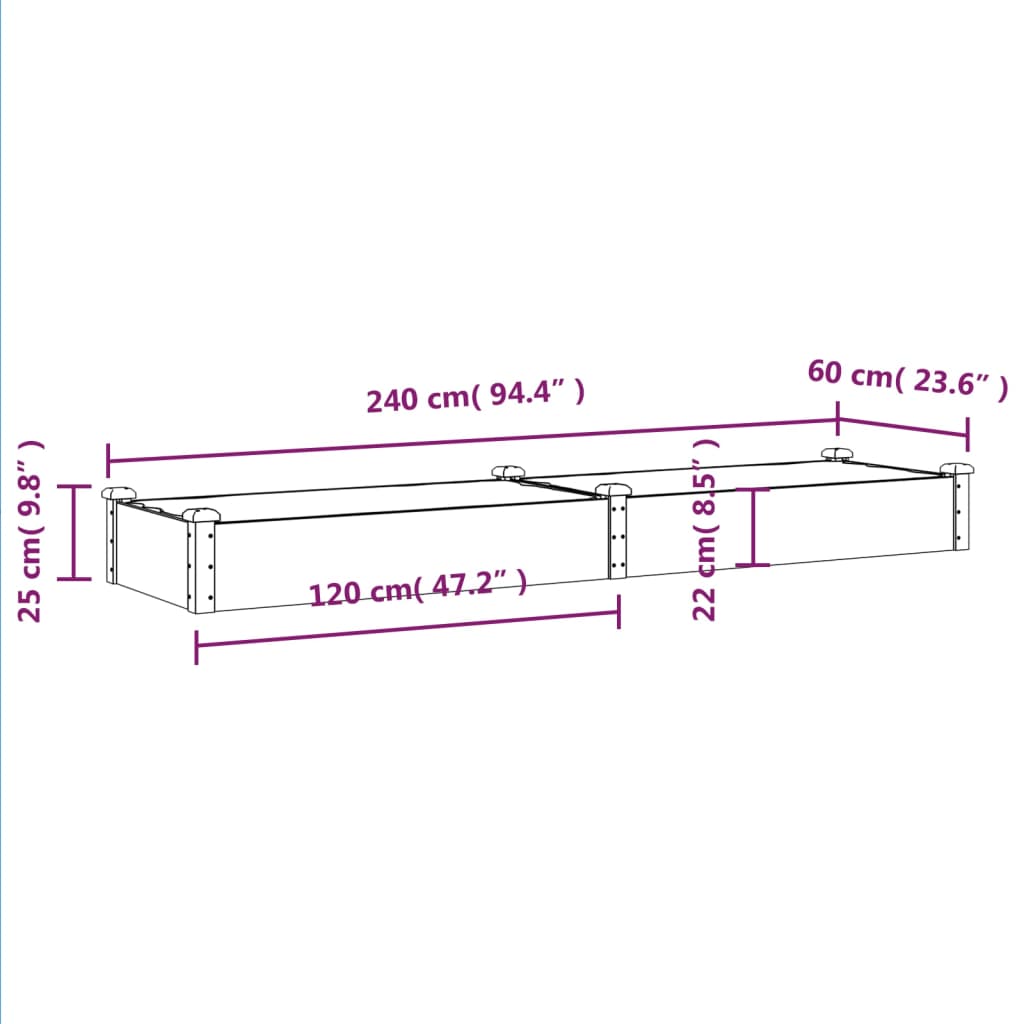 Odlingslåda med foder 240x60x25 cm massivt granträ