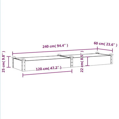 Odlingslåda med foder 240x60x25 cm massivt granträ